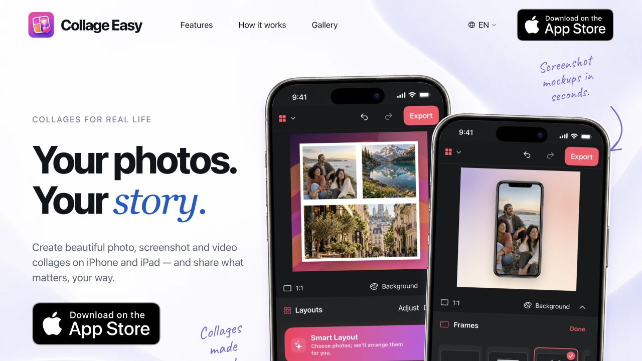 Collage Easy eigene Website und App-Mockups