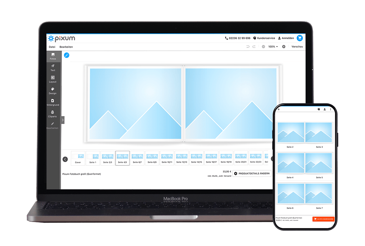 Pixum Online-Designer auf Laptop und Smartphone