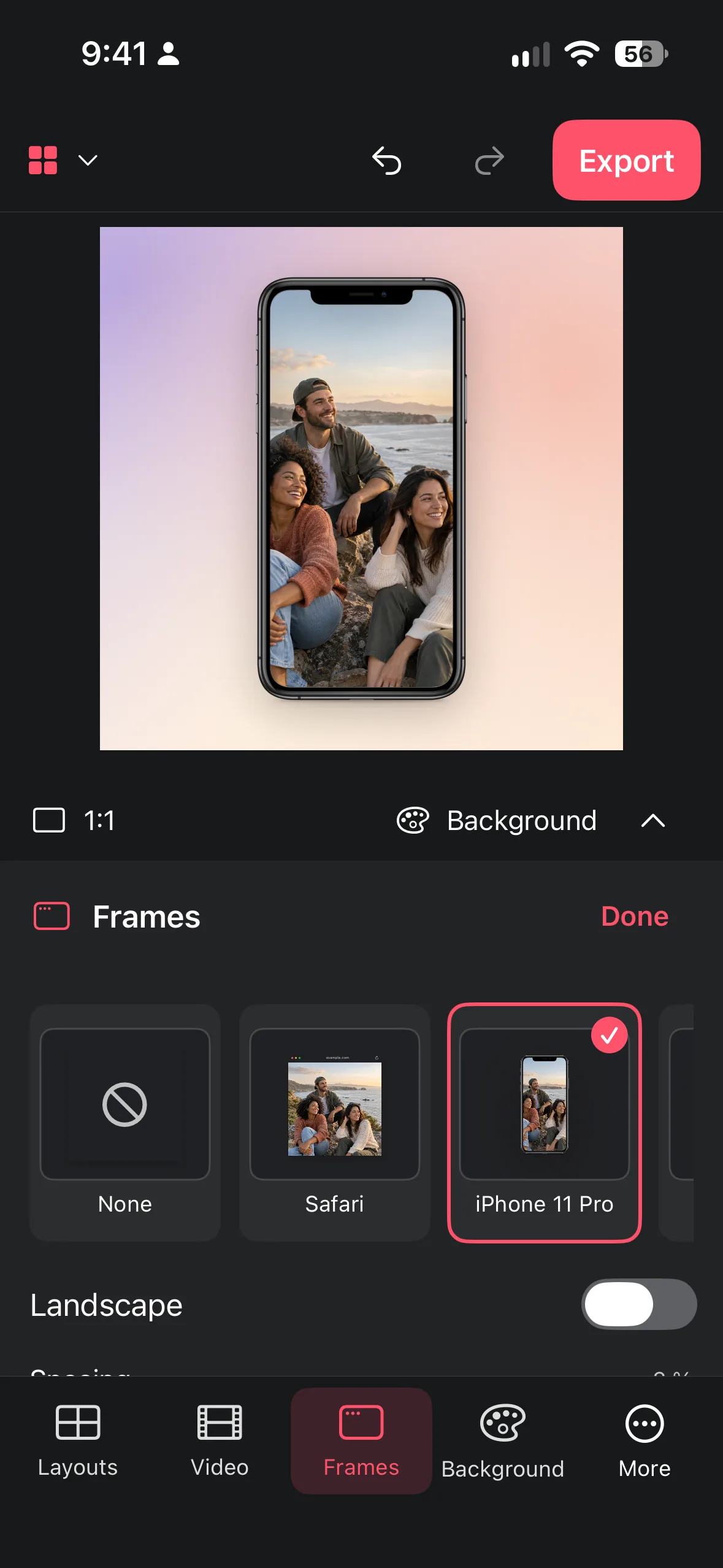 Collage Easy device mockup editor with frame selection