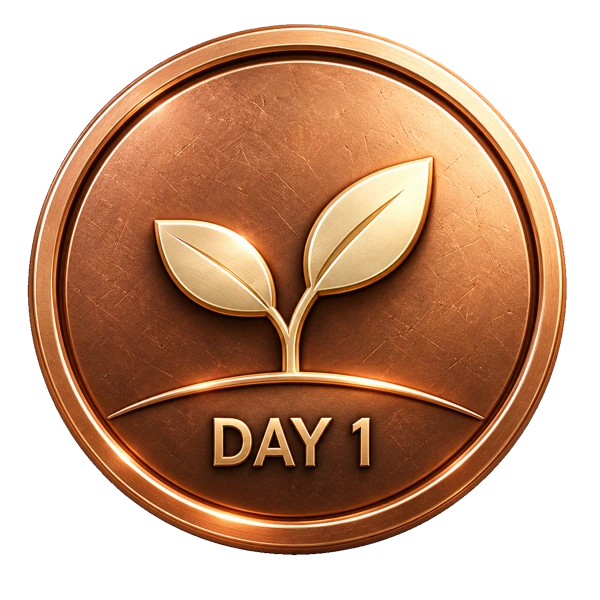 Bronze first-day medal with a sprouting leaf