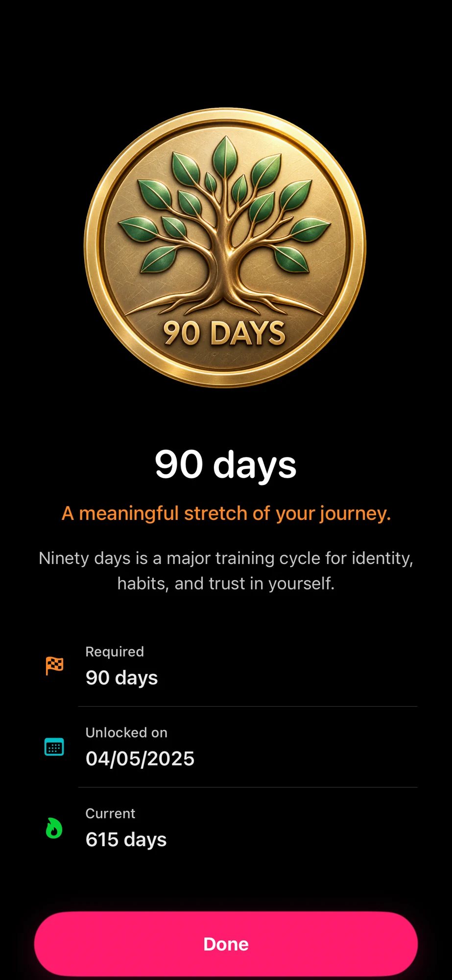 I Am DrugFree 90-day medal detail screen